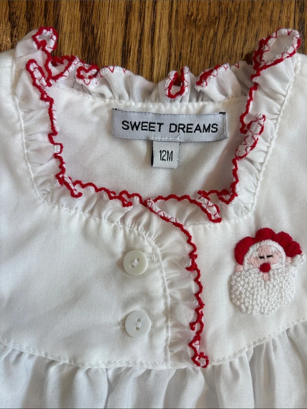 Sweet Dreams Embroidered Santa Long Sleeve Night Gown, size 12M. Like new!